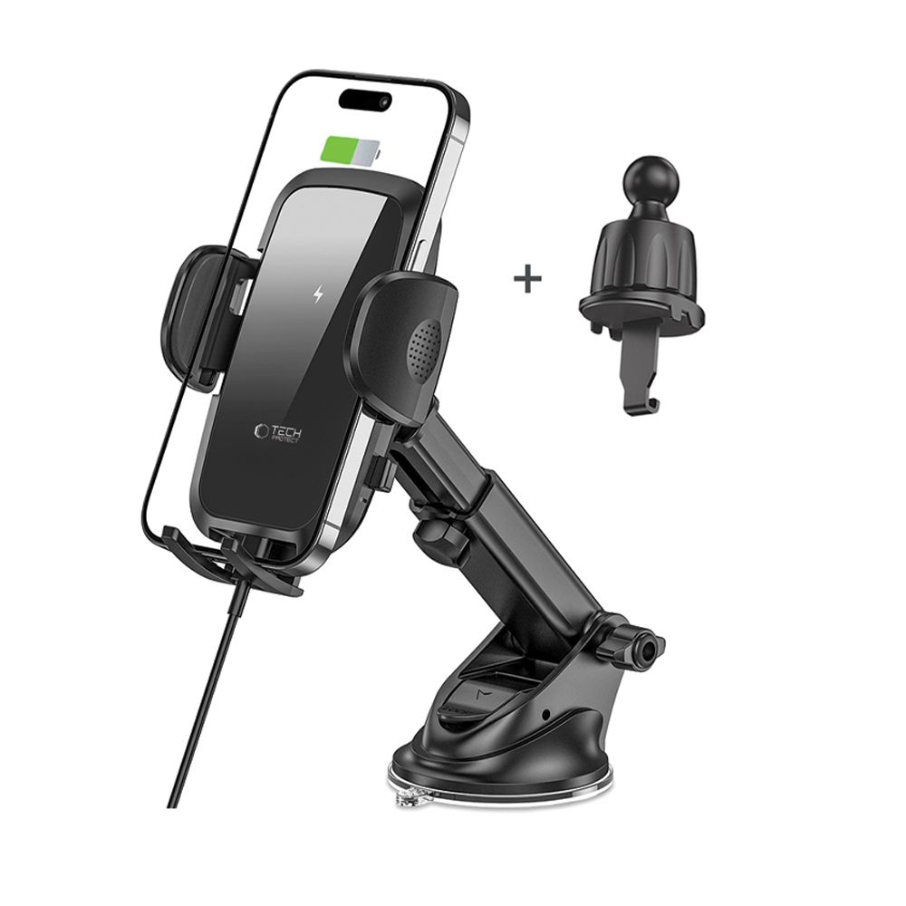Automobilinis laikiklis Tech-Protect CM15W-V1 su belaidžiu įkrovimu 15W, juodas - Image 2