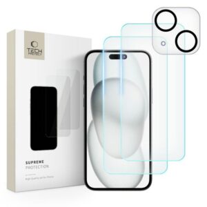 Apsauginių stiklų rinkinys Tech-Protect Supreme Set iPhone 15, 3 vnt., skaidrus