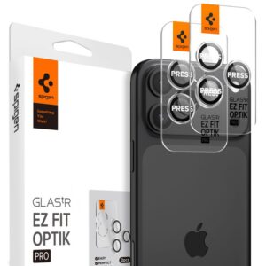 Kameros apsauginis stiklas Spigen Optik Pro Glas.tR EZ Fit iPhone 14 Pro/14 Pro Max/15 Pro/15 Pro Max/16 Pro/16 Pro Max/17 Pro/17 Pro Max, 2 vnt., skaidrus