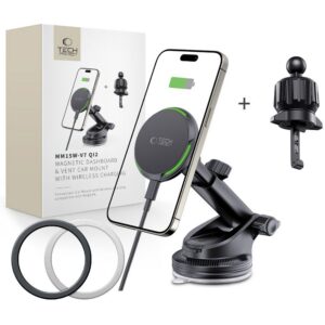 Automobilinis laikiklis Tech-Protect MM15W-V7 Qi2 MagSafe su belaidžiu 15W krovikliu, juodas