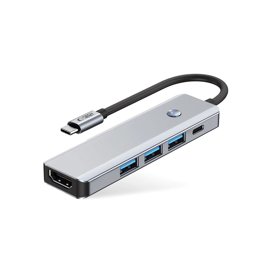 Adapteris Tech-Protect HB01 Hub 5in1 Type-C + USB3.0 + HDMI 4K 60Hz + PD100W, pilkas - Image 2