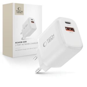 Įkroviklis Tech-Protect NCA45W-GAN, 2 prievadų, PD 45W / QC3.0, baltas