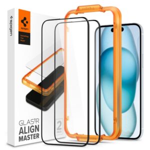 Apsauginis stiklas Spigen ALM Glass FC 2 vnt. iPhone 15 Juodas