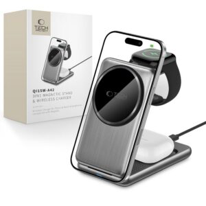 Belaidis kroviklis Tech-Protect Qi15W-A42 3in1 Magnetic, kosminė pilka