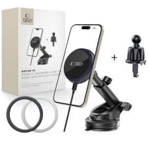 Automobilinis laikiklis Tech-Protect MM15W-V4, MagSafe belaidis įkroviklis 15W, juodas