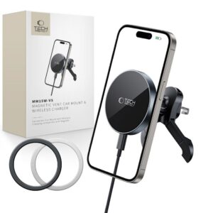 Automobilinis laikiklis Tech-Protect MM15W-V5 MagSafe su belaidžiu įkrovikliu 15W, ant ventiliacijos grotelių, juodas