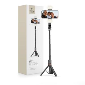 Selfie lazda Tech-Protect L05S Bluetooth Tripod & LED Light, juoda
