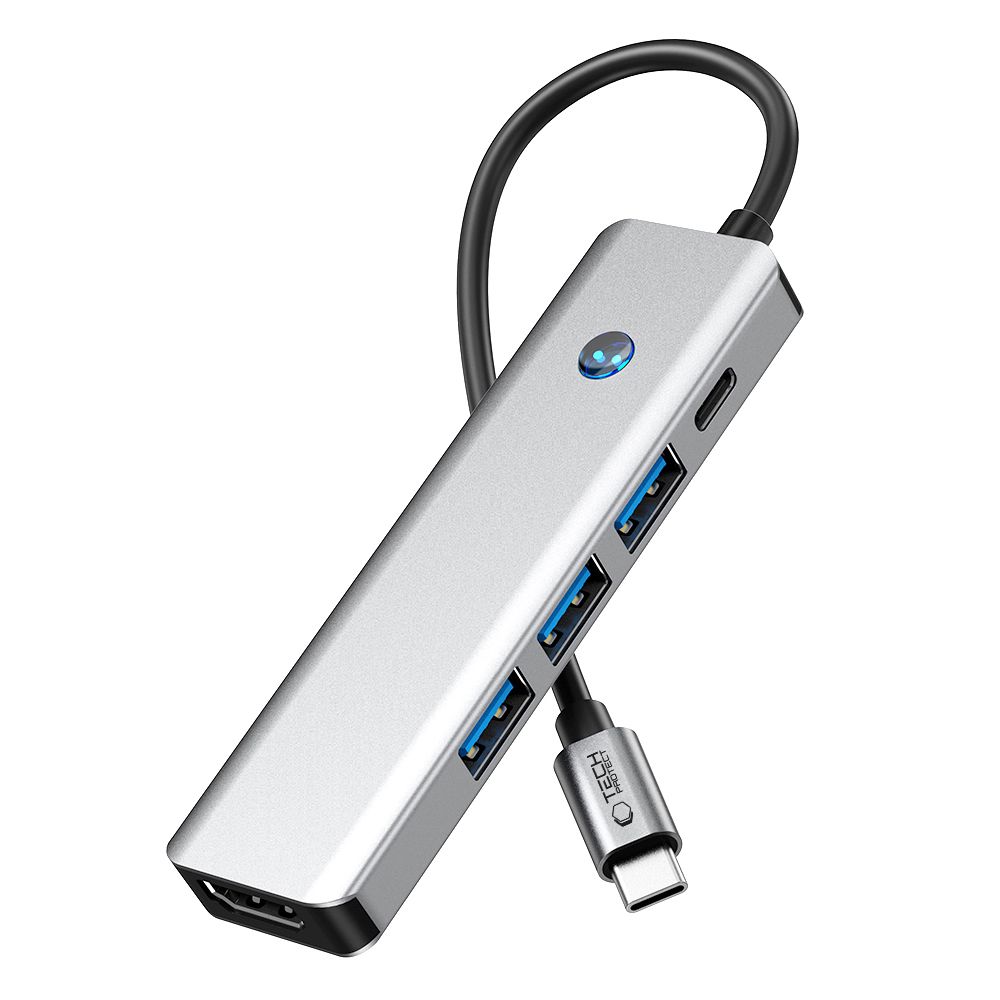 Adapteris Tech-Protect HB01 Hub 5in1 Type-C + USB3.0 + HDMI 4K 60Hz + PD100W, pilkas - Image 5