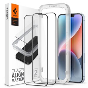 Apsauginis stiklas Spigen Glass FC AlignMaster 2 vnt. iPhone 13 / 13 Pro / 14 / 16e / 17e, juodas