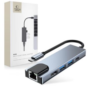 Adapteris Tech-Protect V3-Hub 5in1, pilkas