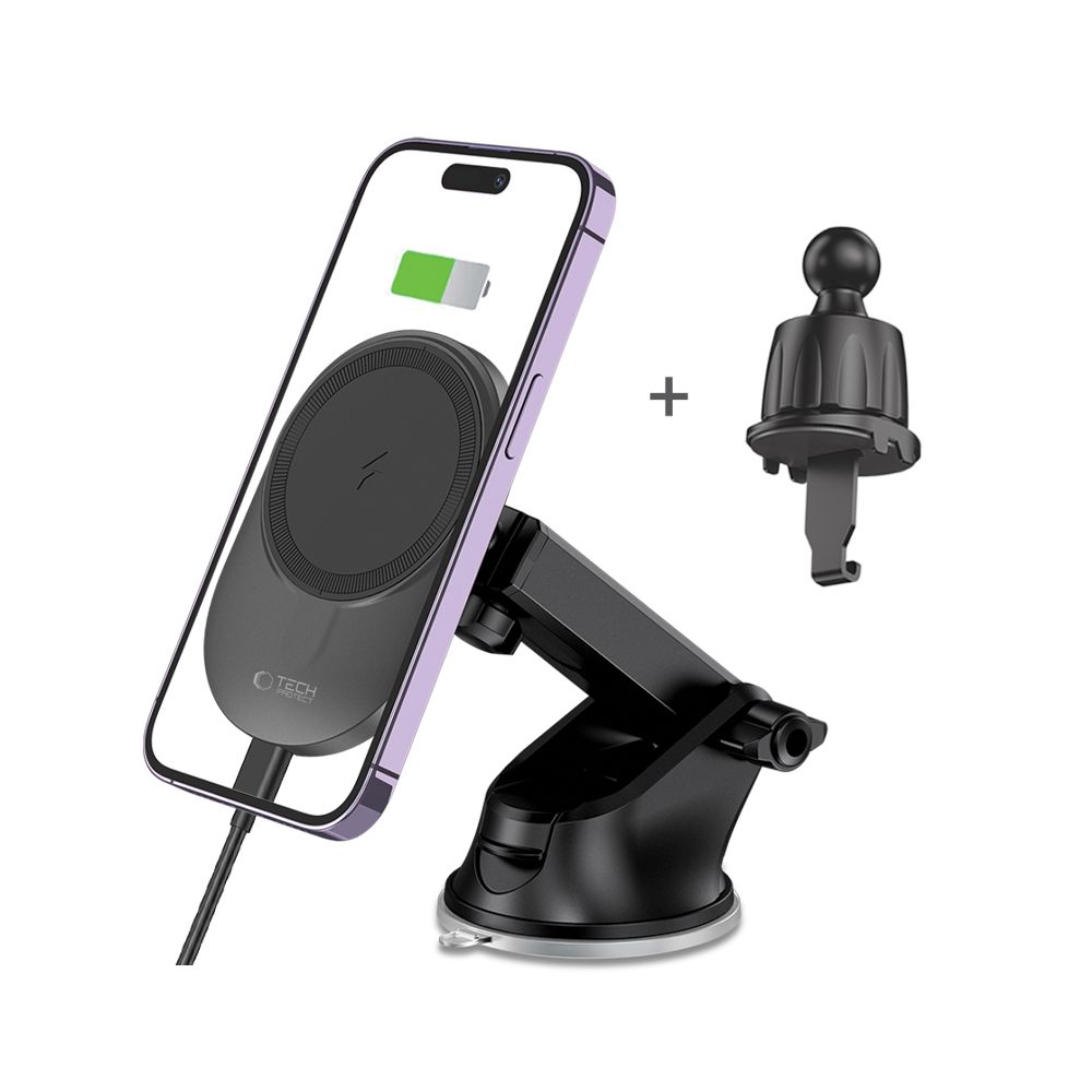 Automobilinis laikiklis su belaidžiu įkrovikliu Tech-Protect MM15W-V1 MagSafe 15W, juodas - Image 2