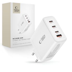 Įkroviklis Tech-Protect NC100W-GAN 4 Prievadų PD 100W / QC3.0 Baltas