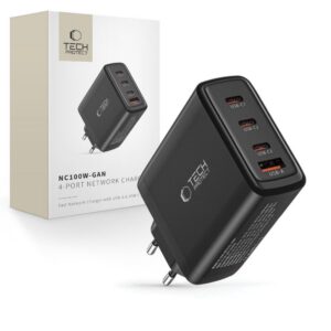 Įkroviklis Tech-Protect NC100W-GAN 4 Prievadų PD 100W / QC3.0 Juodas