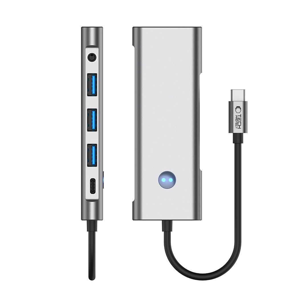 Adapteris Tech-Protect HB04 Hub 9in1 Type-C + USB2.0 + USB3.0 + HDMI 4K 60Hz + SD/TF + PD100W + AV3.5, pilkas - Image 6