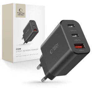 Tinklo įkroviklis Tech-Protect NC30W, 3 prievadų, PD 30W / QC3.0, juodas