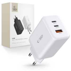 Tinklo kroviklis Tech-Protect C65W, 3 prievadai, PD65W / QC3.0, baltas