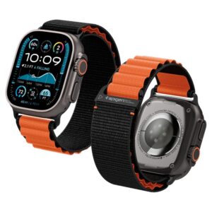 Dirželis Spigen WBF1 Apple Watch 8 / 9 / 10 / 11 / SE / Ultra (44 / 45 / 46 / 49 mm), juodas/oranžinis