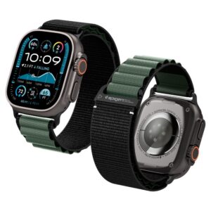 Dirželis Spigen WBF1 Apple Watch 8 / 9 / 10 / 11 / SE / Ultra (44 / 45 / 46 / 49 mm), juodas/žalias