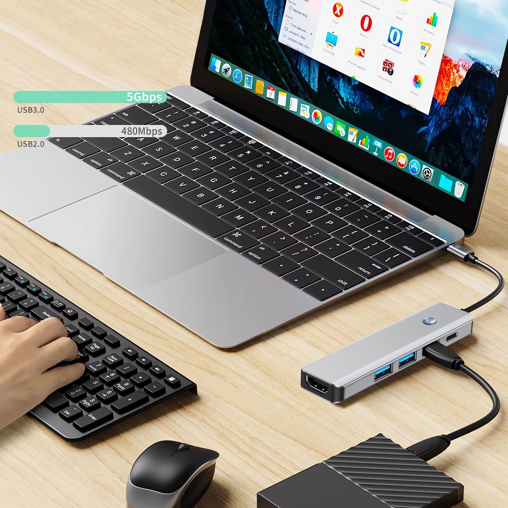 Adapteris Tech-Protect HB01 Hub 5in1 Type-C + USB3.0 + HDMI 4K 60Hz + PD100W, pilkas - Image 8