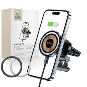 Automobilinis laikiklis su belaidžiu įkrovikliu Tech-Protect MM15W-V5 Magnetic MagSafe Vent 15W, juodas