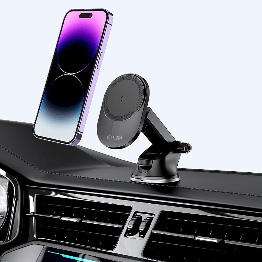 Automobilinis laikiklis su belaidžiu įkrovikliu Tech-Protect MM15W-V1 MagSafe 15W, juodas - Image 7