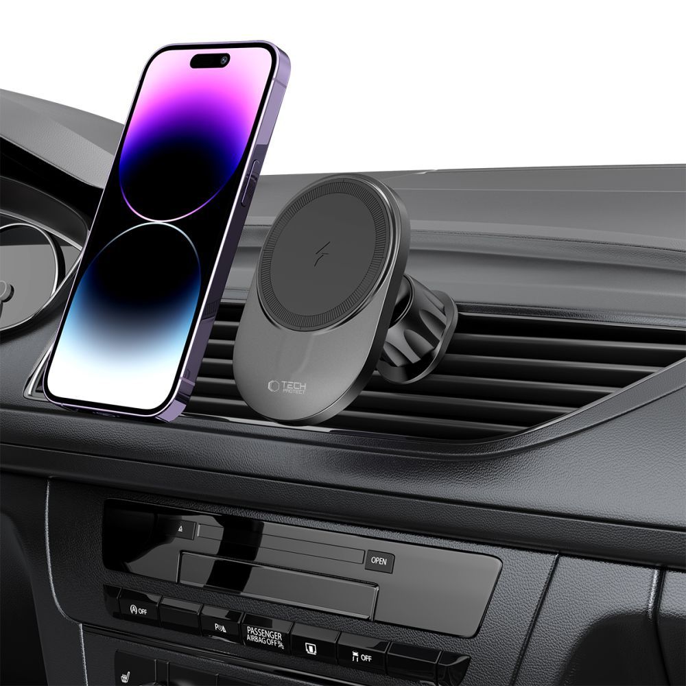 Automobilinis laikiklis su belaidžiu įkrovikliu Tech-Protect MM15W-V1 MagSafe 15W, juodas - Image 8