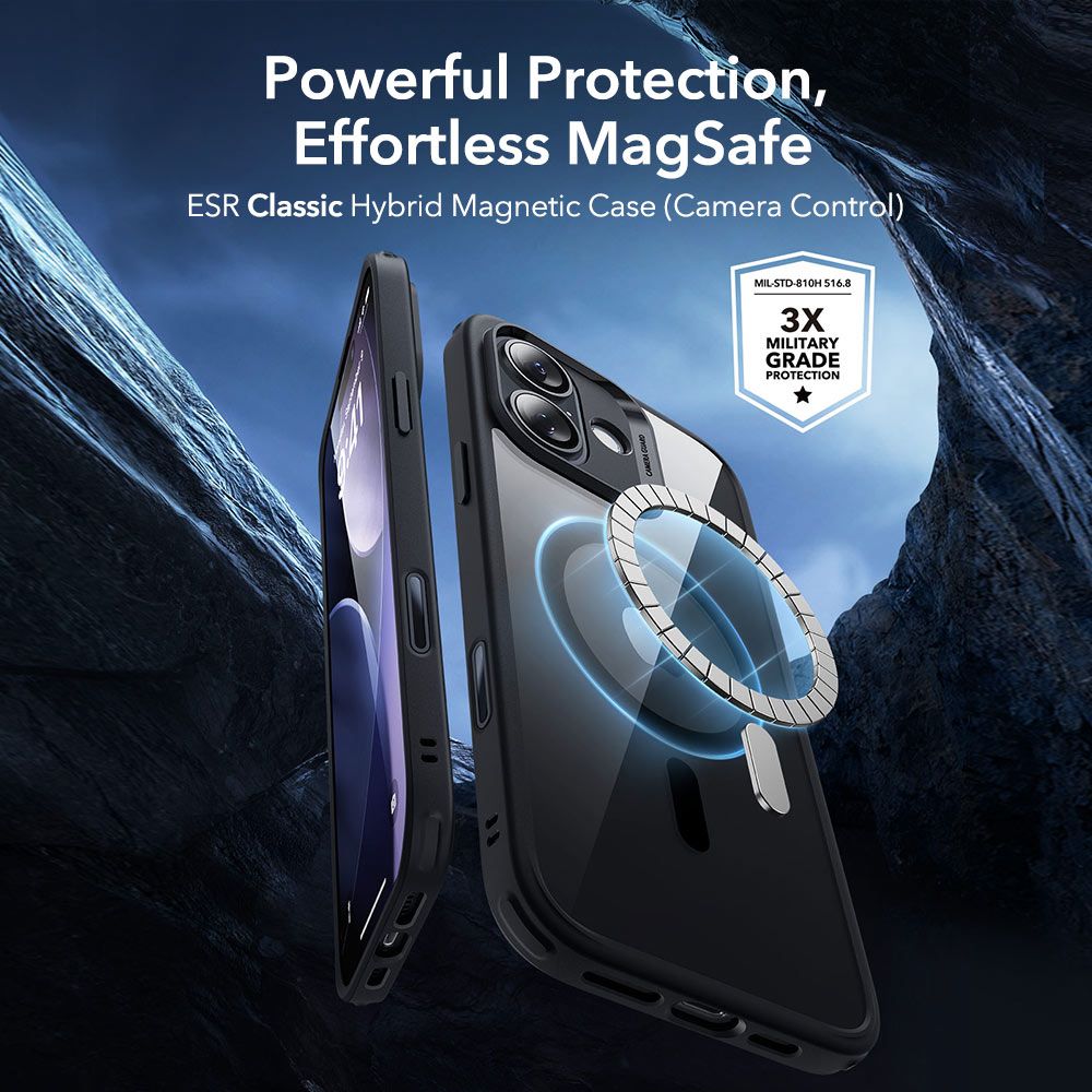 Dėklas ESR Classic Hybrid MagSafe su apsauginiu stiklu iPhone 17, skaidrus/juodas - Image 2