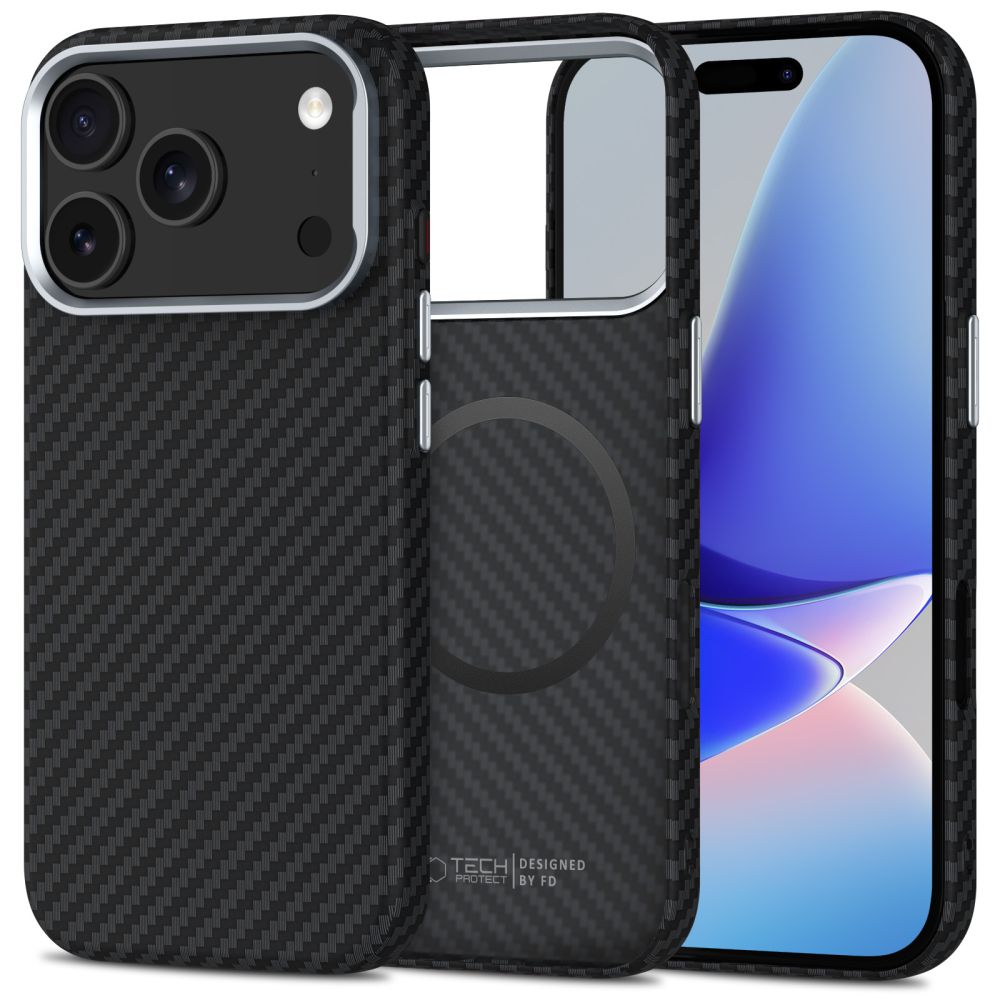 Dėklas Tech-Protect Ion Carbon MagSafe iPhone 17 Pro Max, juodas/sidabrinis
