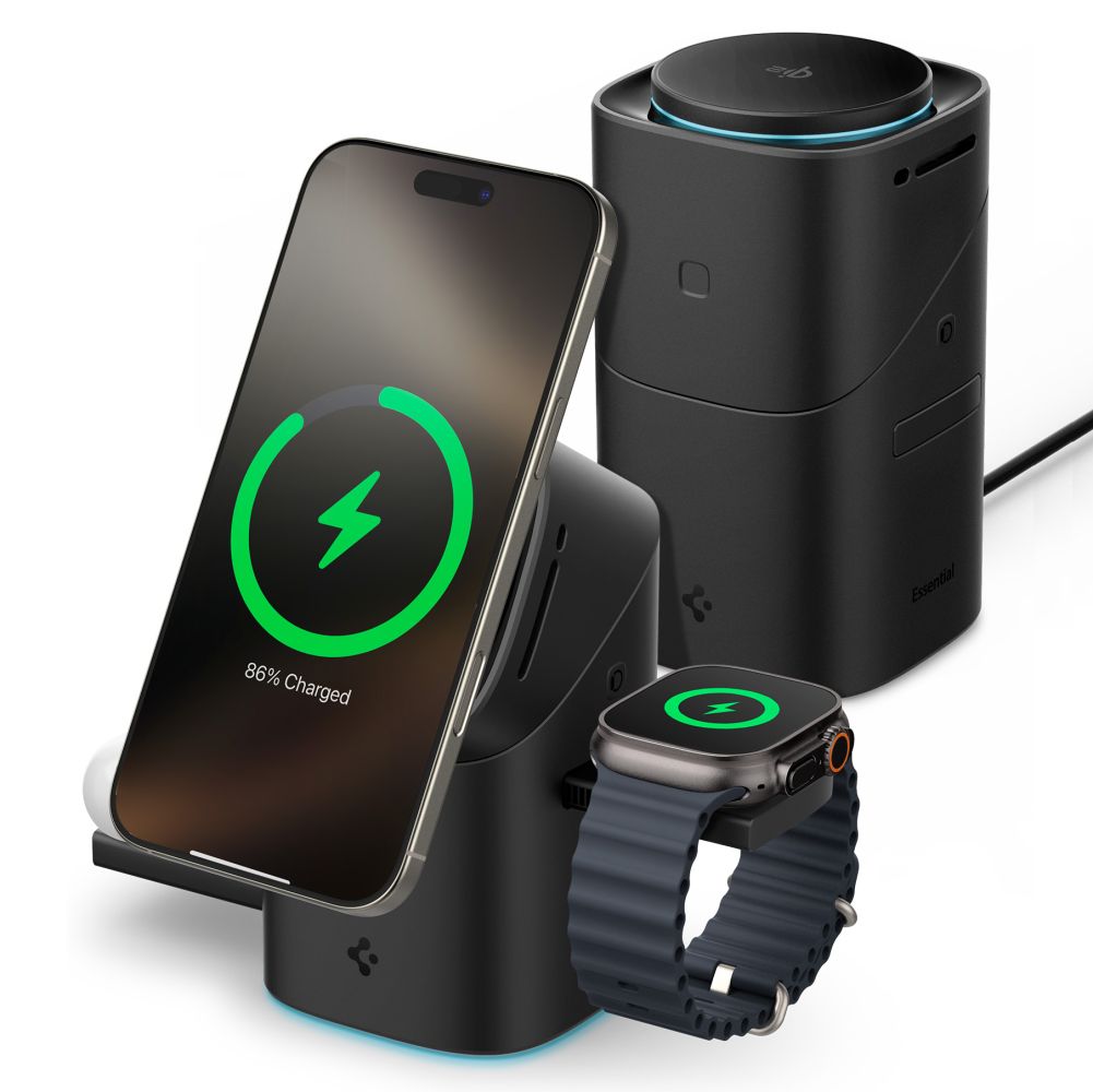 Belaidis įkroviklis Spigen Essential EF223MS 3in1 Qi2 MagSafe, juodas