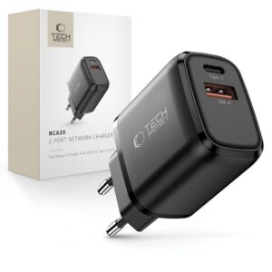 Tinklo įkroviklis Tech-Protect NCA30 2 prievadų PD 30W / QC3.0, juodas