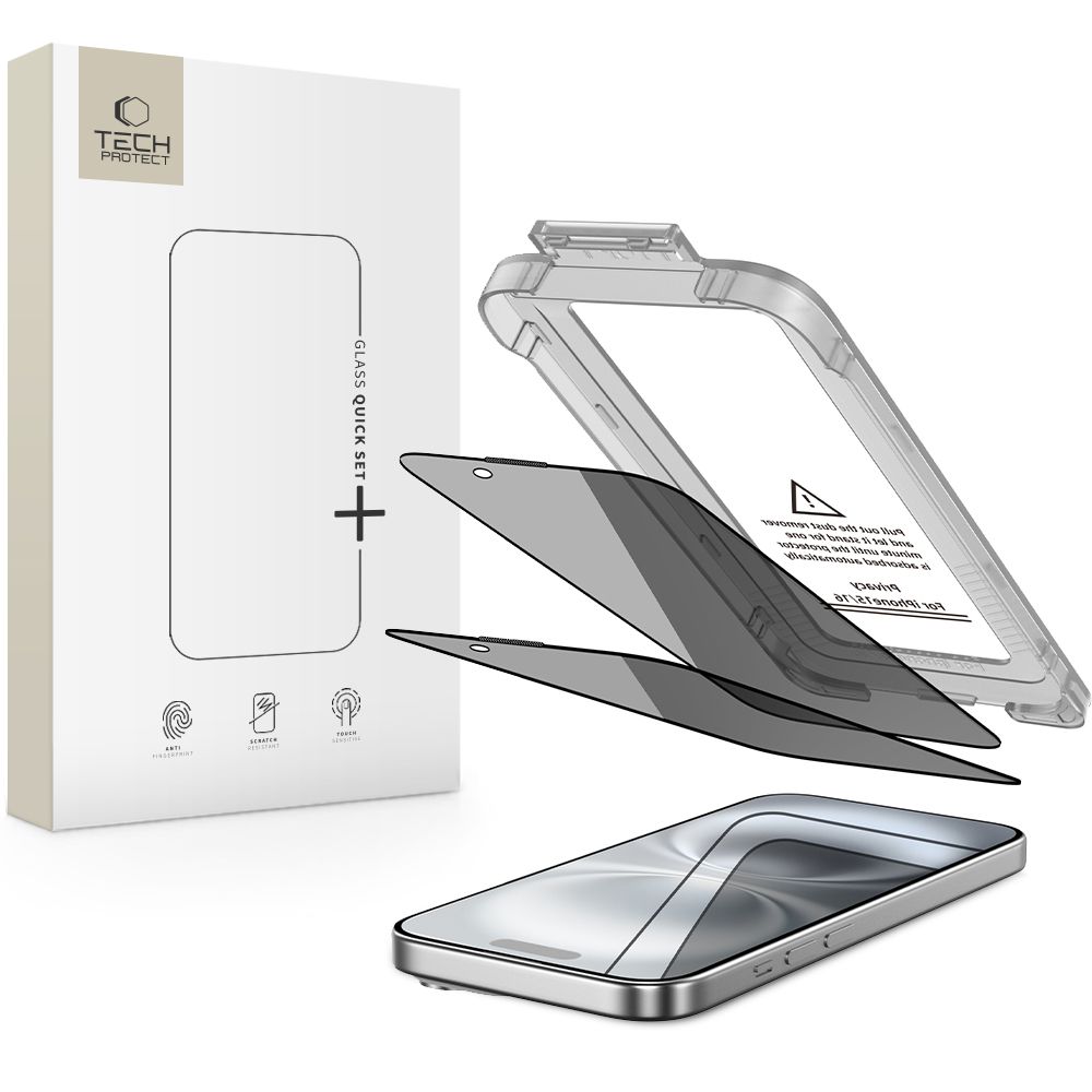Privatumo apsauginis stiklas Tech-Protect Quick Set Spy+ iPhone 15 / 16, 2 vnt.