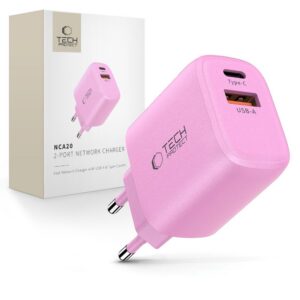 Įkroviklis Tech-Protect NCA20 2-Port PD 20W / QC3.0, šviesiai rožinis