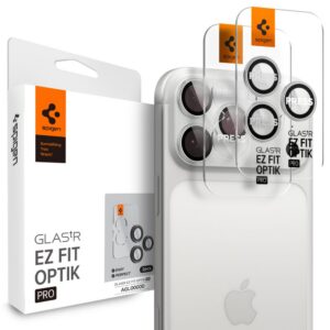 Kameros apsauginis stiklas Spigen Optik Pro iPhone 14 Pro / 14 Pro Max / 15 Pro / 15 Pro Max / 16 Pro / 16 Pro Max / 17 Pro / 17 Pro Max, 2 vnt., sidabrinis