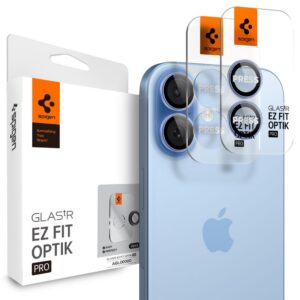 Kameros apsauginis stiklas Spigen Optik Pro iPhone 16 / 16 Plus / 17, 2 vnt., mėlynas
