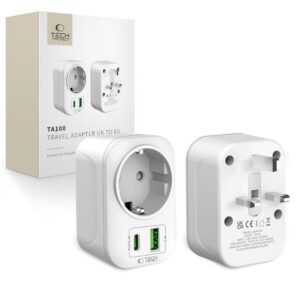 Kelioninis adapteris Tech-Protect TA100 UK-EU, baltas