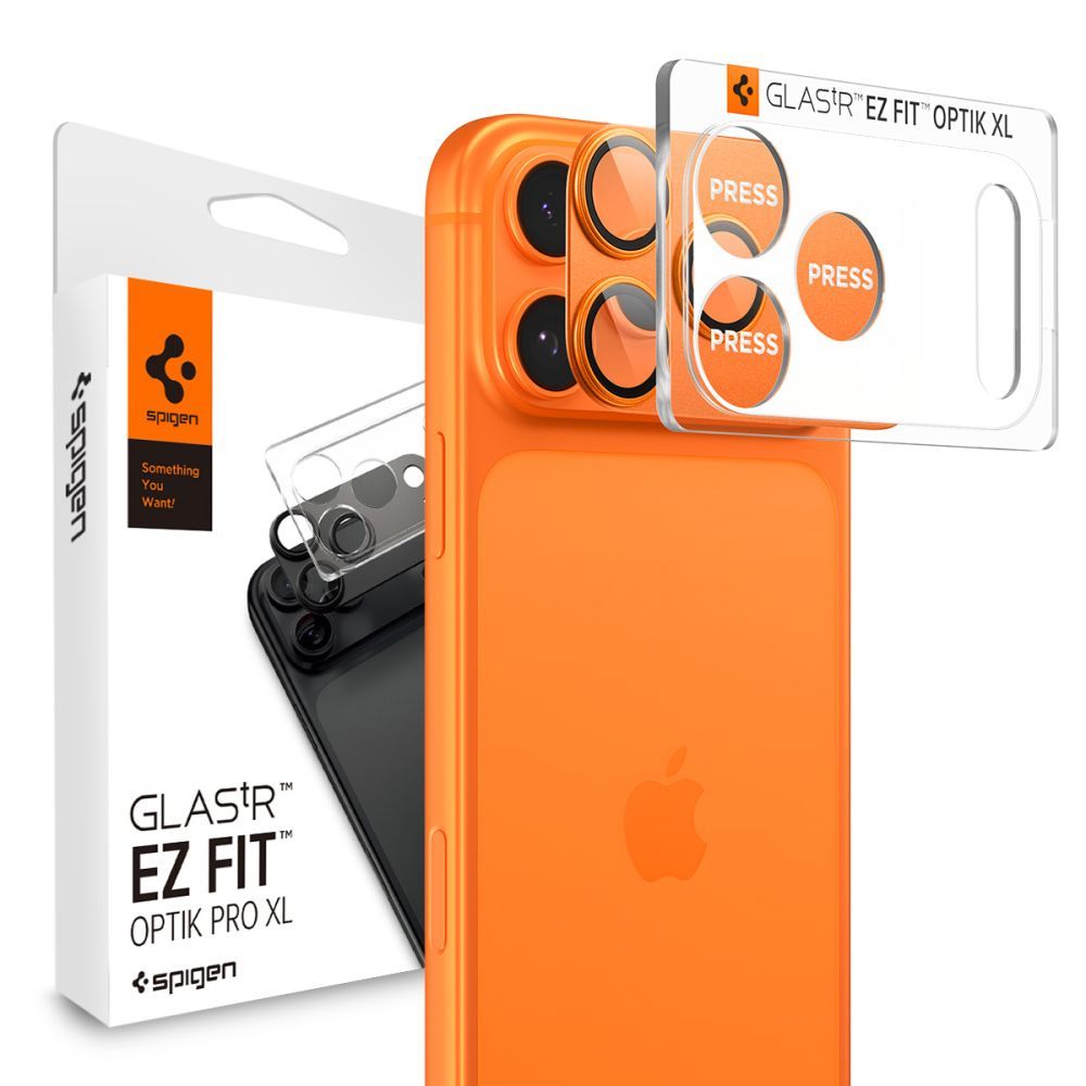 Kameros apsauginis stiklas Spigen Optik Pro XL "EZ Fit" iPhone 17 Pro Max, oranžinis