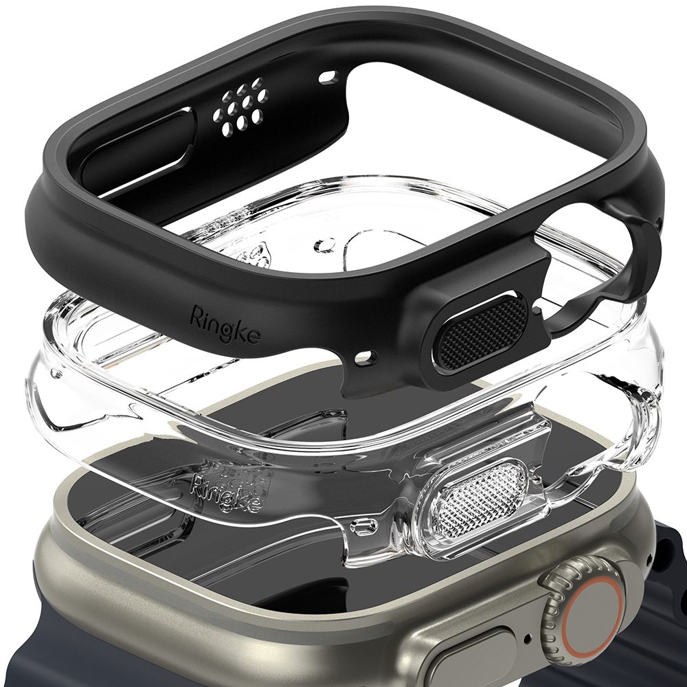 Dėklas Ringke Slim Apple Watch Ultra 1 / 2 / 3 (49 mm), skaidrus ir matinis juodas (2 vnt.)