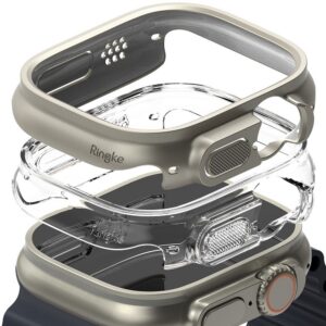 Dėklas Ringke Slim Apple Watch Ultra 1 / 2 / 3 (49 mm), skaidrus ir titaninis pilkas (2 vnt.)