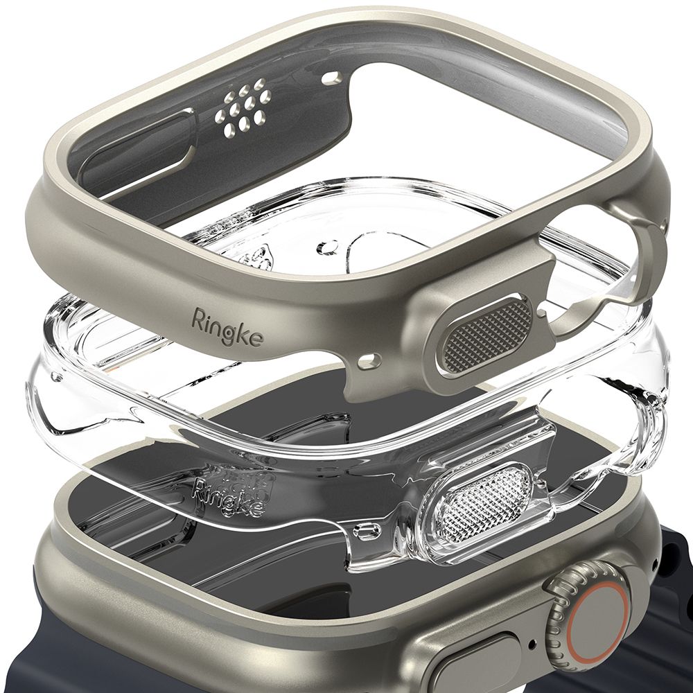 Dėklas Ringke Slim Apple Watch Ultra 1 / 2 / 3 (49 mm), skaidrus ir titaninis pilkas (2 vnt.)