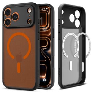 Dėklas Spigen Ultra Hybrid Mag MagSafe iPhone 17 Pro Max, matinis juodas/oranžinis