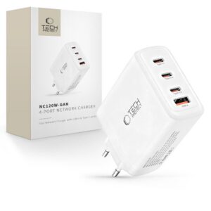 Tinklo įkroviklis Tech-Protect NC120W-GAN, 4 prievadų 120W PD/QC3.0, baltas
