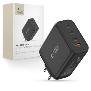 Tinklo įkroviklis Tech-Protect NC200W-GaN, 4 prievadų, 200W PD/QC3.0, juodas