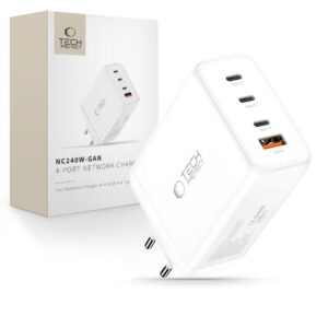 Tinklo kroviklis Tech-Protect NC240W-GaN, 4 prievadų, PD 240W / QC3.0, baltas