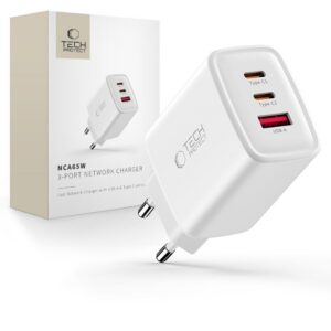 Įkroviklis Tech-Protect NCA65W-GAN 3 prievadų PD 65W / QC3.0, baltas