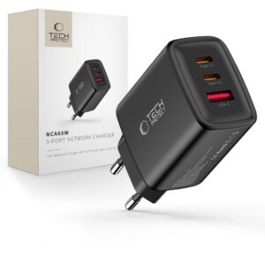 Tinklo įkroviklis Tech-Protect NCA65W-GAN, 3 prievadų, 65W PD/QC3.0, juodas