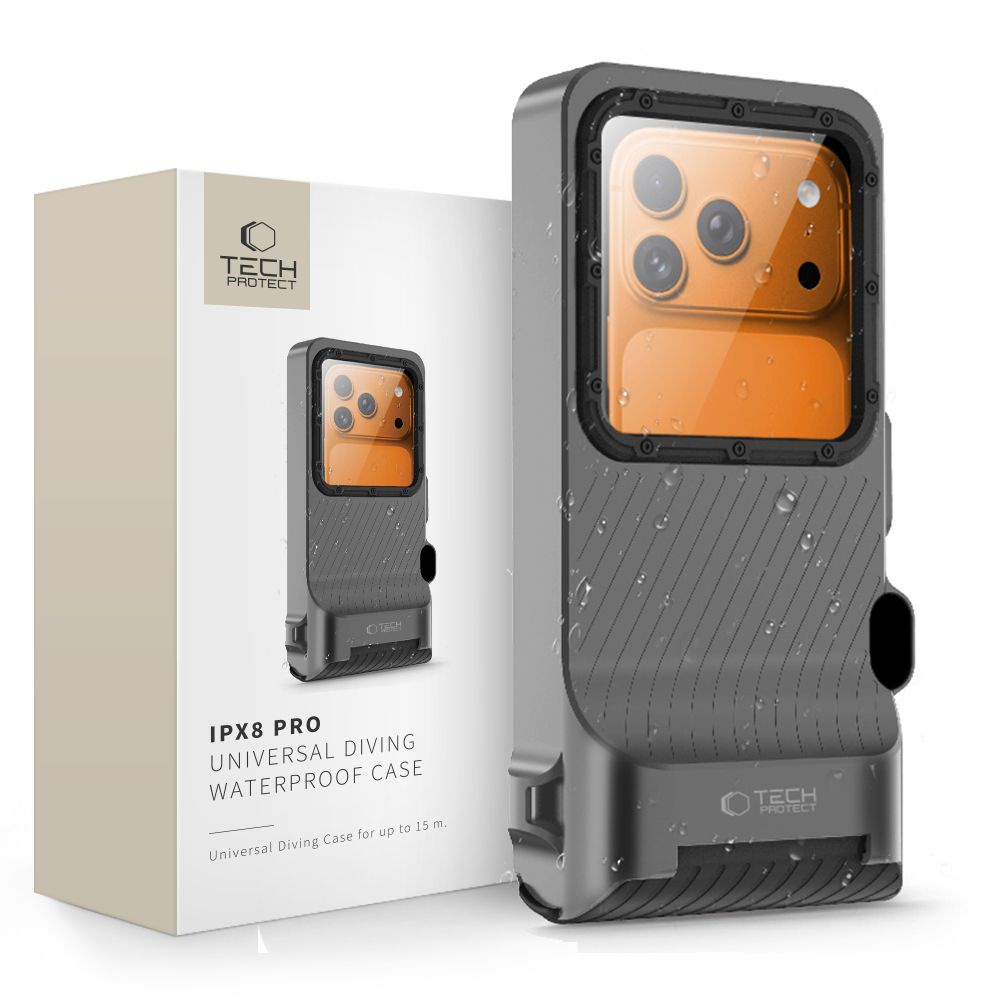 Dėklas Tech-Protect IPX8 Pro, universalus, vandeniui atsparus, pilkas/juodas