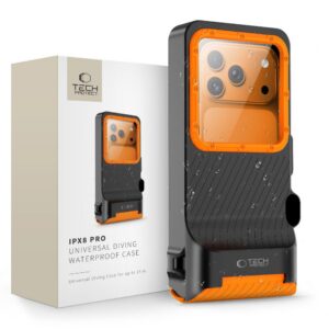 Dėklas Tech-Protect IPX8 Pro, universalus, vandeniui atsparus, juodas/oranžinis