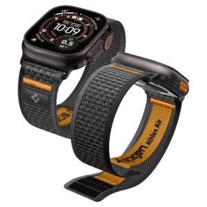 Dirželis Spigen Athlex Air 2 Apple Watch 8 / 9 / 10 / 11 / SE / Ultra (44 / 45 / 46 / 49 mm), juodas/oranžinis
