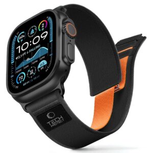 Dirželis Tech-Protect Nylon Elite Apple Watch 8/9/10/11/SE/Ultra (44/45/46/49 mm), juodas/oranžinis
