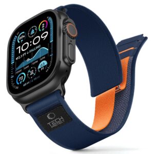 Dirželis Tech-Protect Nylon Elite Apple Watch 8 / 9 / 10 / 11 / SE / Ultra (44 / 45 / 46 / 49 mm), tamsiai mėlynas / oranžinis